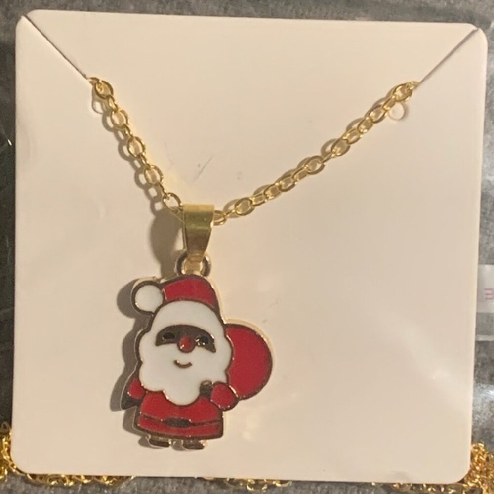 Santa Claus charm with 16” Gold Plated chain. New